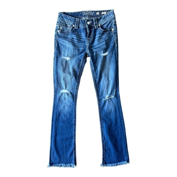 Miss Me Mid Rise Distressed Boot Cut Jeans Frayed Raw Hem, Size 26 - Picture 1 of 9